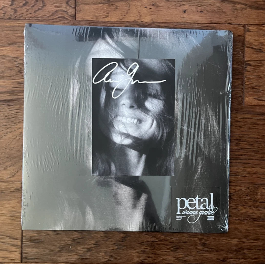 SIGNED Ariana Grande - Petal Limited Edition Pearly White Vinyl LP (long Silver Pink signature)